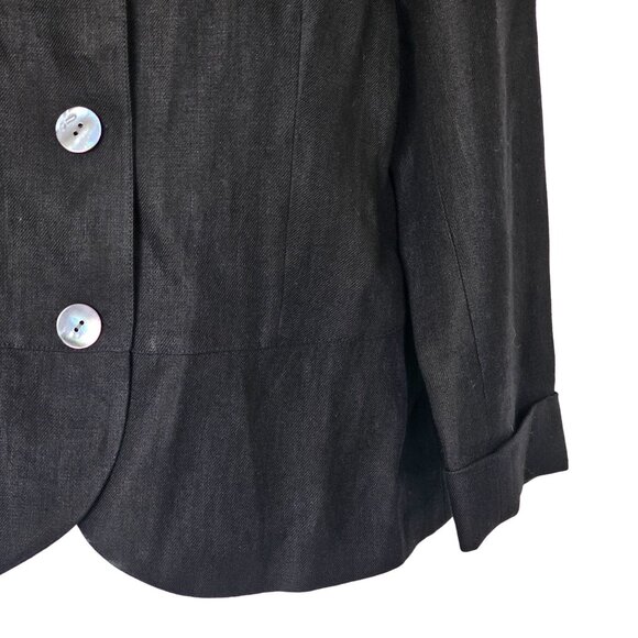 Lafayette 148 100% Linen Blazer Jacket Black Button-Up‎ Pleated Back Womens 8 - Picture 9 of 10